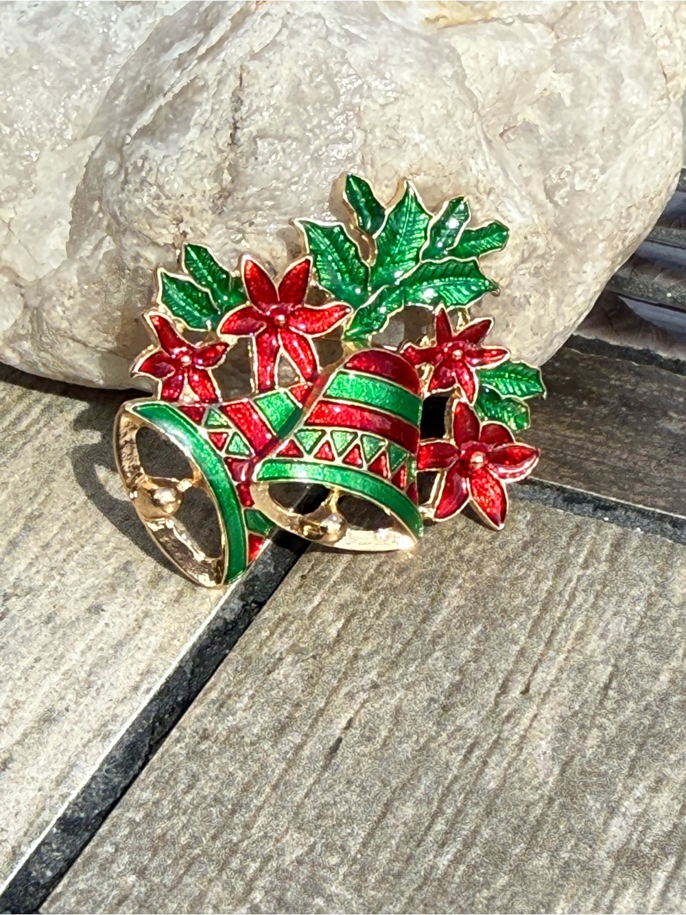 NWT Festive Red & Green Christmas Bell Brooch - Holiday Jewelry